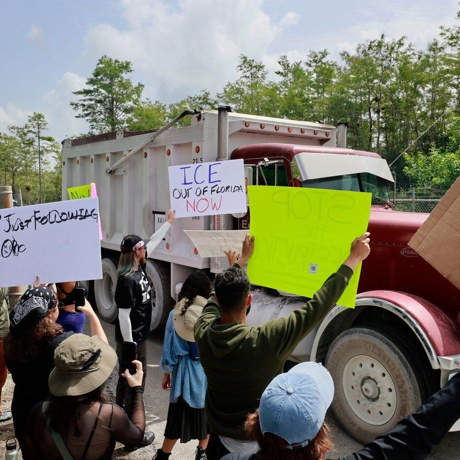 Protesters line highway in Florida Everglades to oppose 'Alligator Alcatraz'